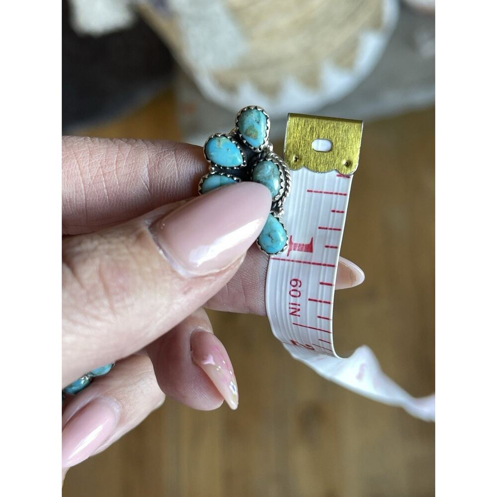 Turquoise Cluster Earrings Sterling Silver Southwestern Native Style Statement - Picture 5 of 11